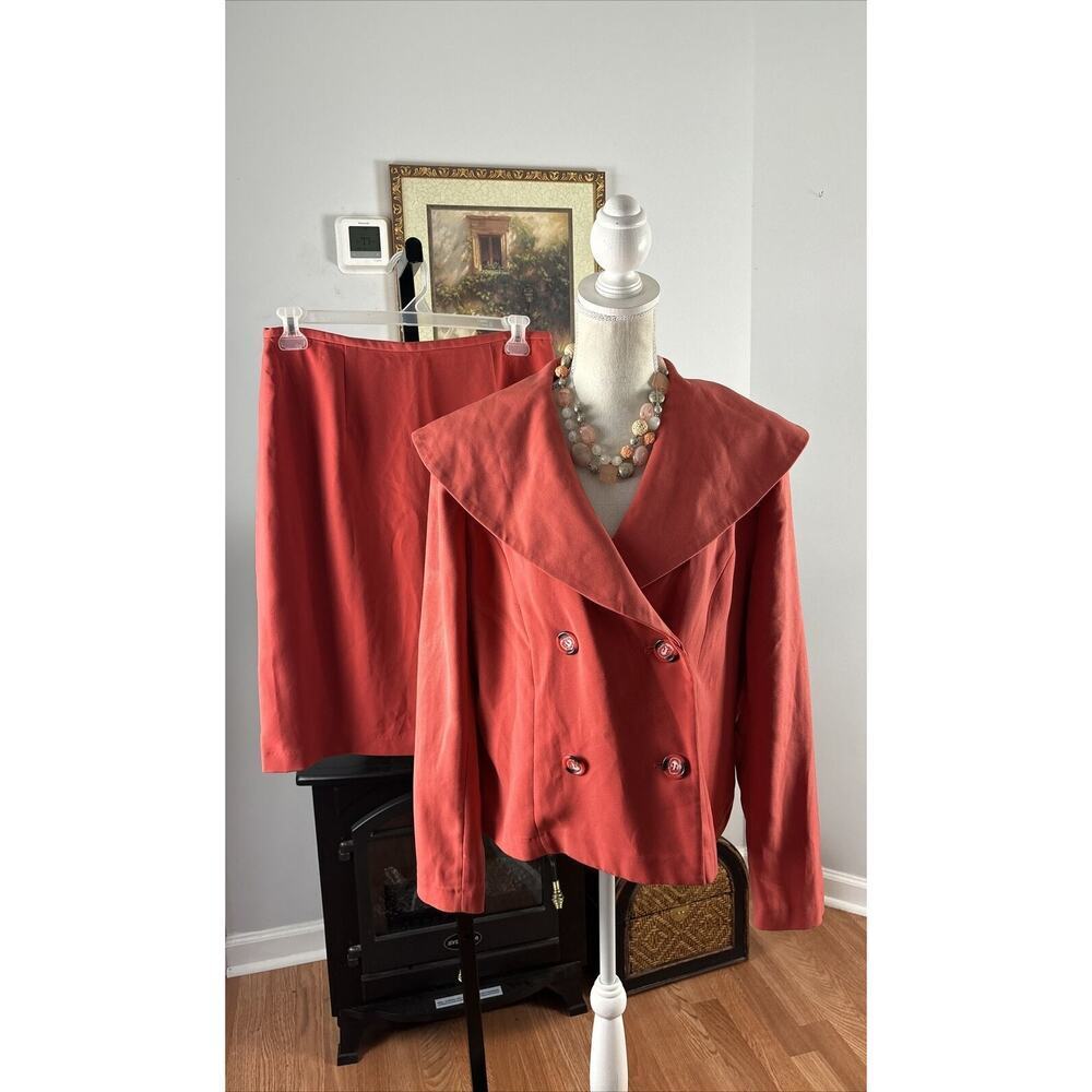 St.‎ Anthony by Anthony sicari Women Double Breasted Skirt Suit Size 14 Orange